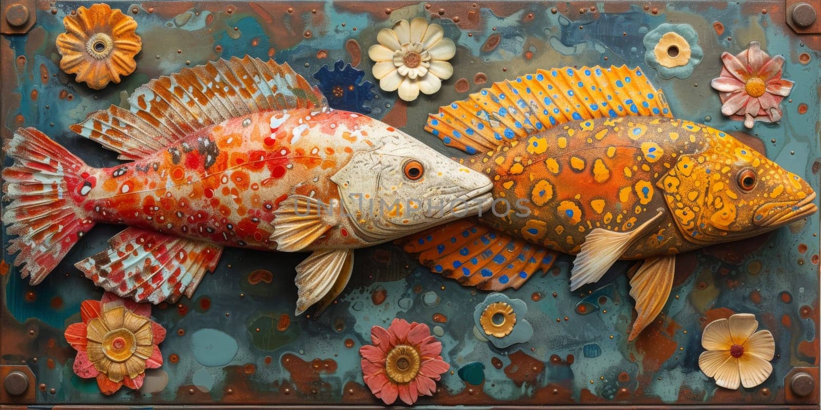 Color paint watercolor art Fish aquarium Animals wildlife illustration.