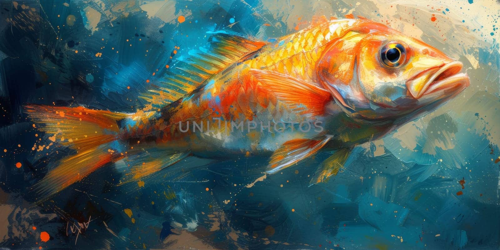 Color paint watercolor art Fish aquarium Animals wildlife illustration by Benzoix