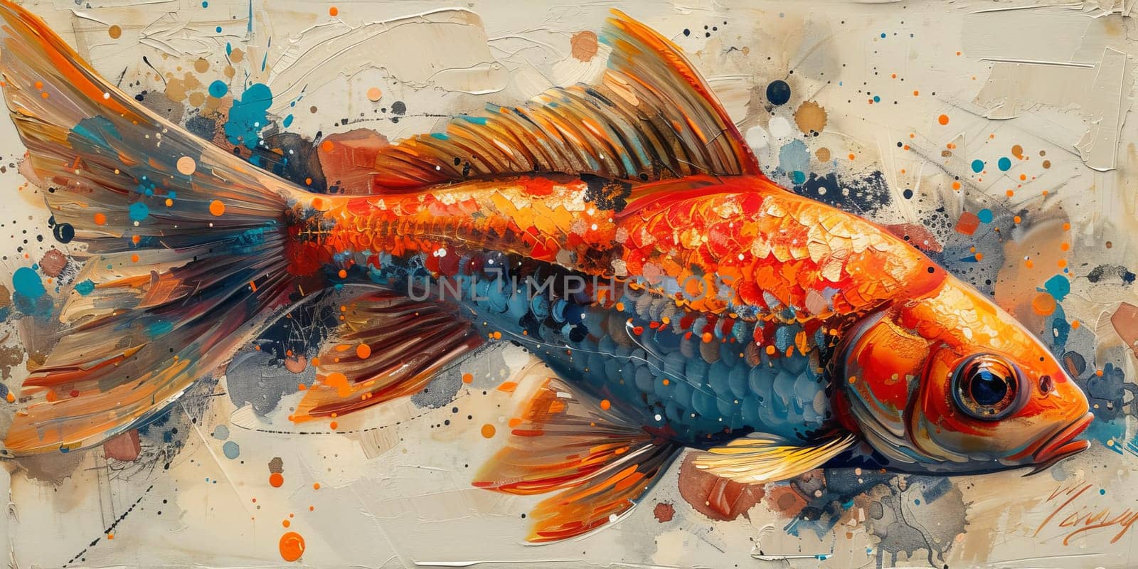 Color paint watercolor art Fish aquarium Animals wildlife illustration by Benzoix