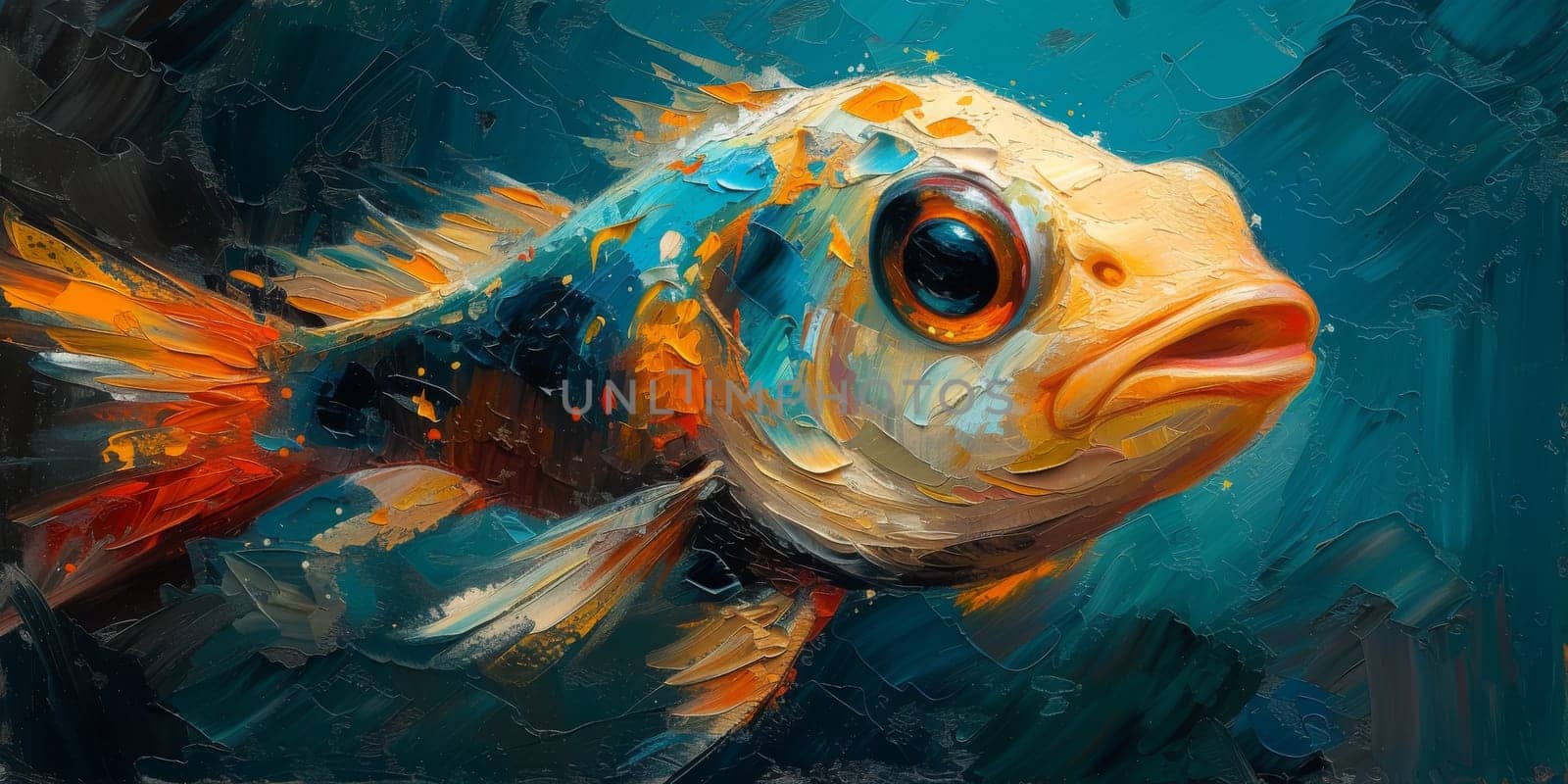 Color paint watercolor art Fish aquarium Animals wildlife illustration.