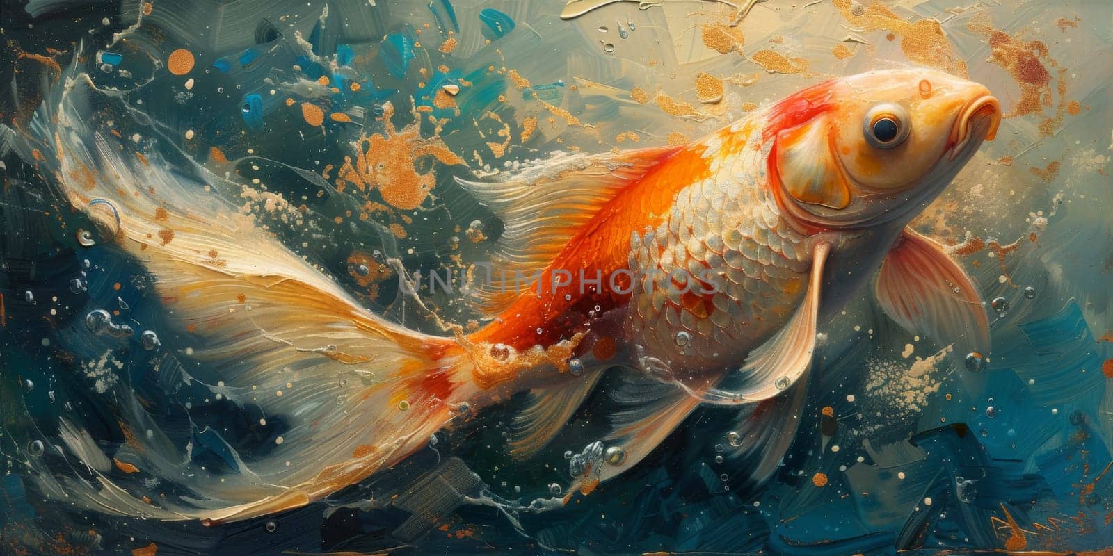 Color paint watercolor art Fish aquarium Animals wildlife illustration.