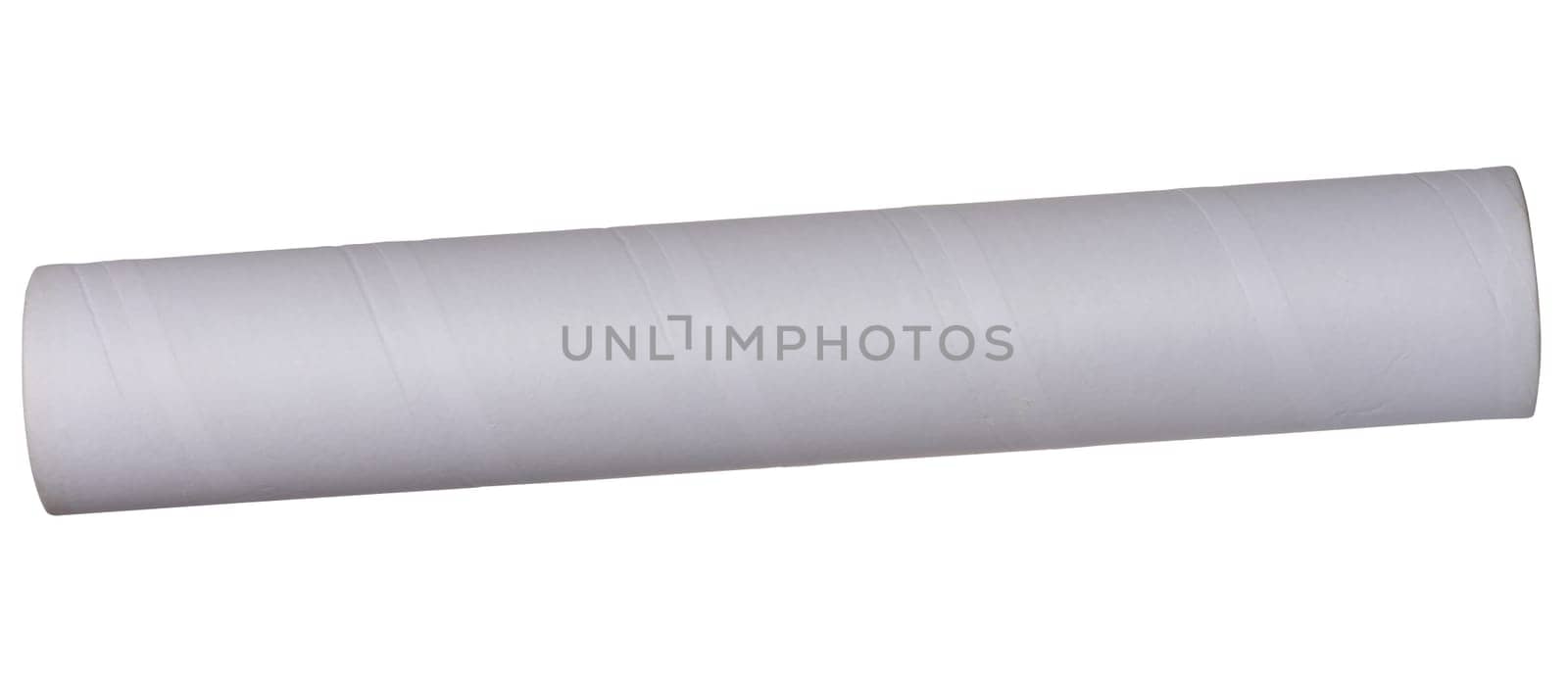 White paper towel tube on white isolated background, top view
