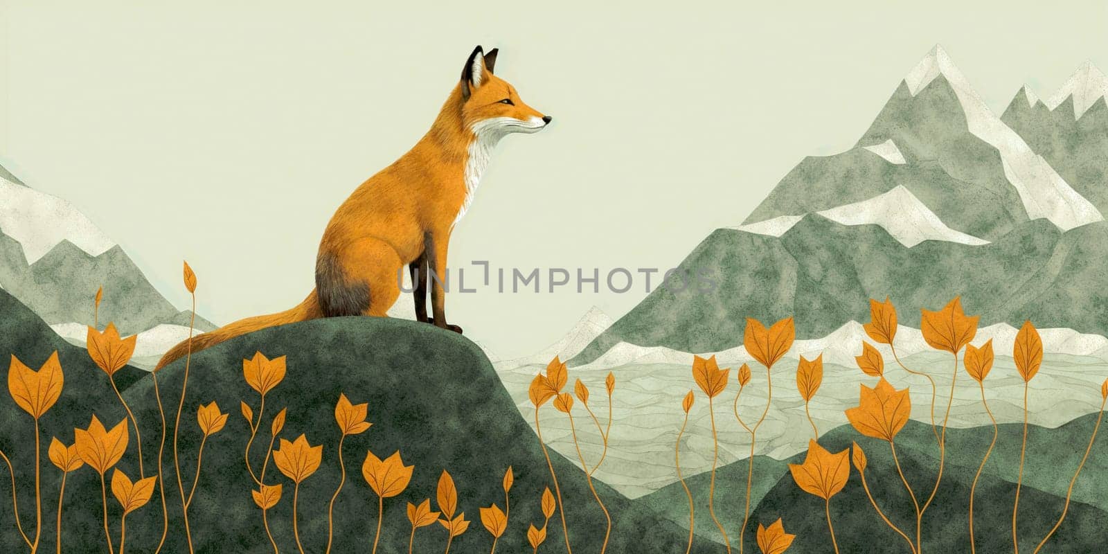 Fox Overlooking Autumn Mountainscape by chrisroll