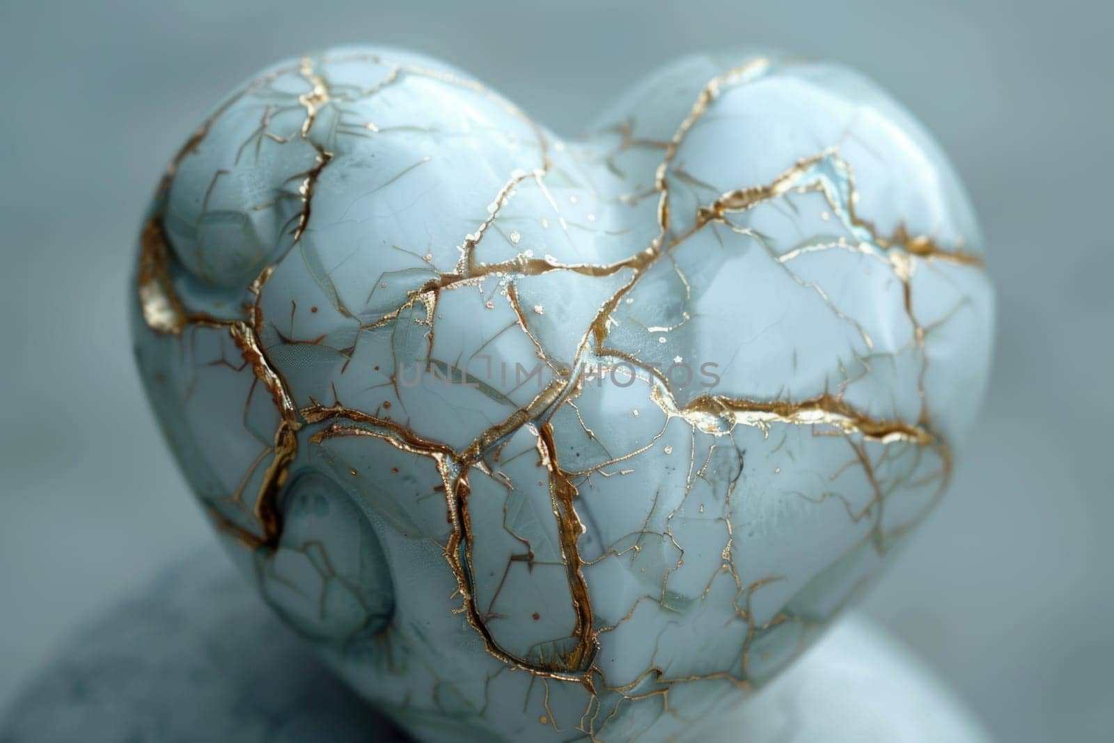 A detailed close-up of a heart-shaped object resting on a table, showcasing its intricate design and texture.