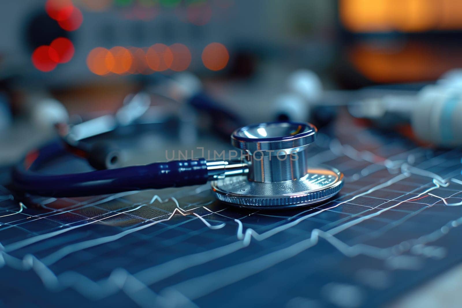 A stethoscope placed on top of a medical chart, showcasing tools used in healthcare settings.