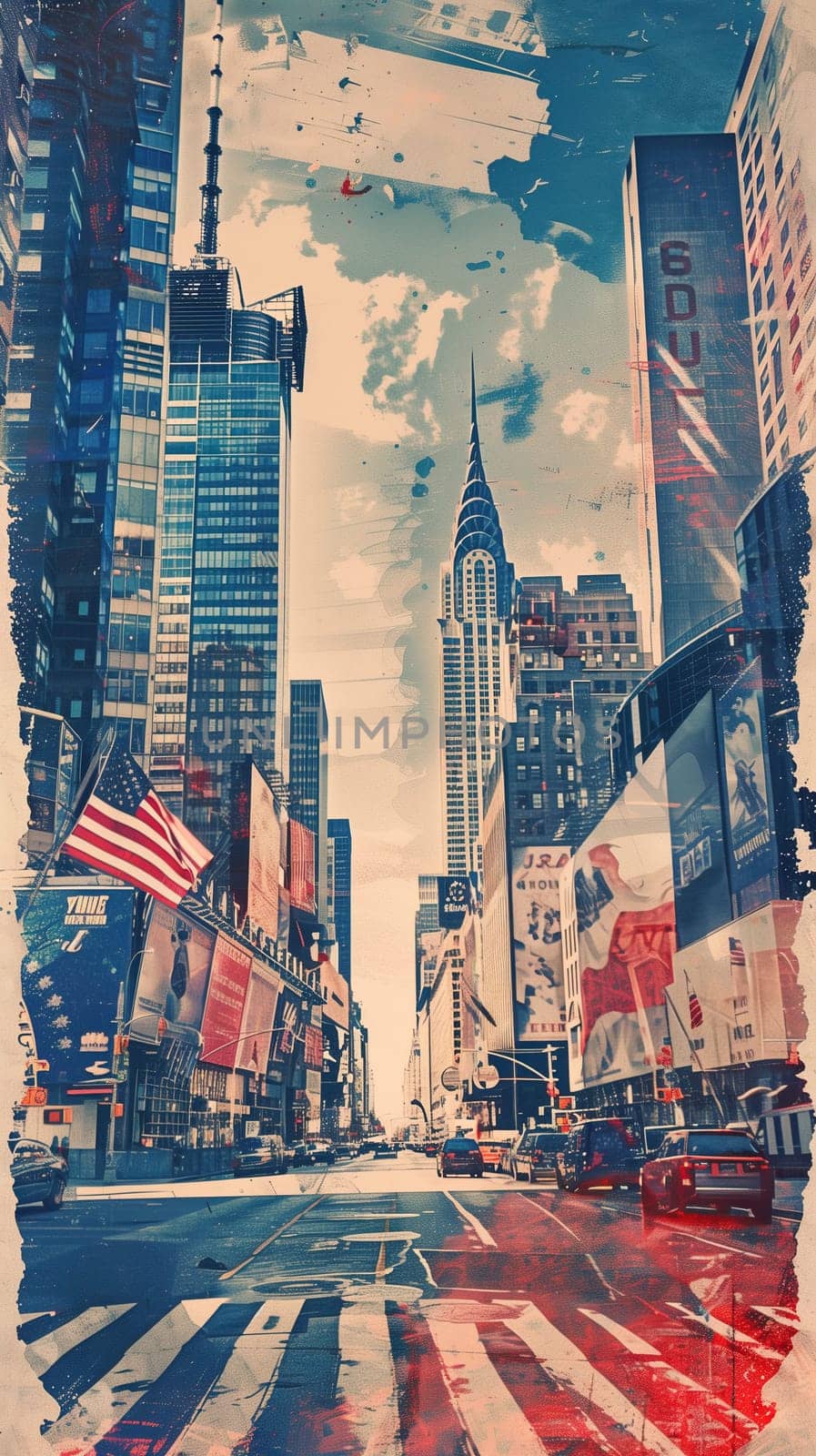 American street with skyscrapers vertical background ai generated image