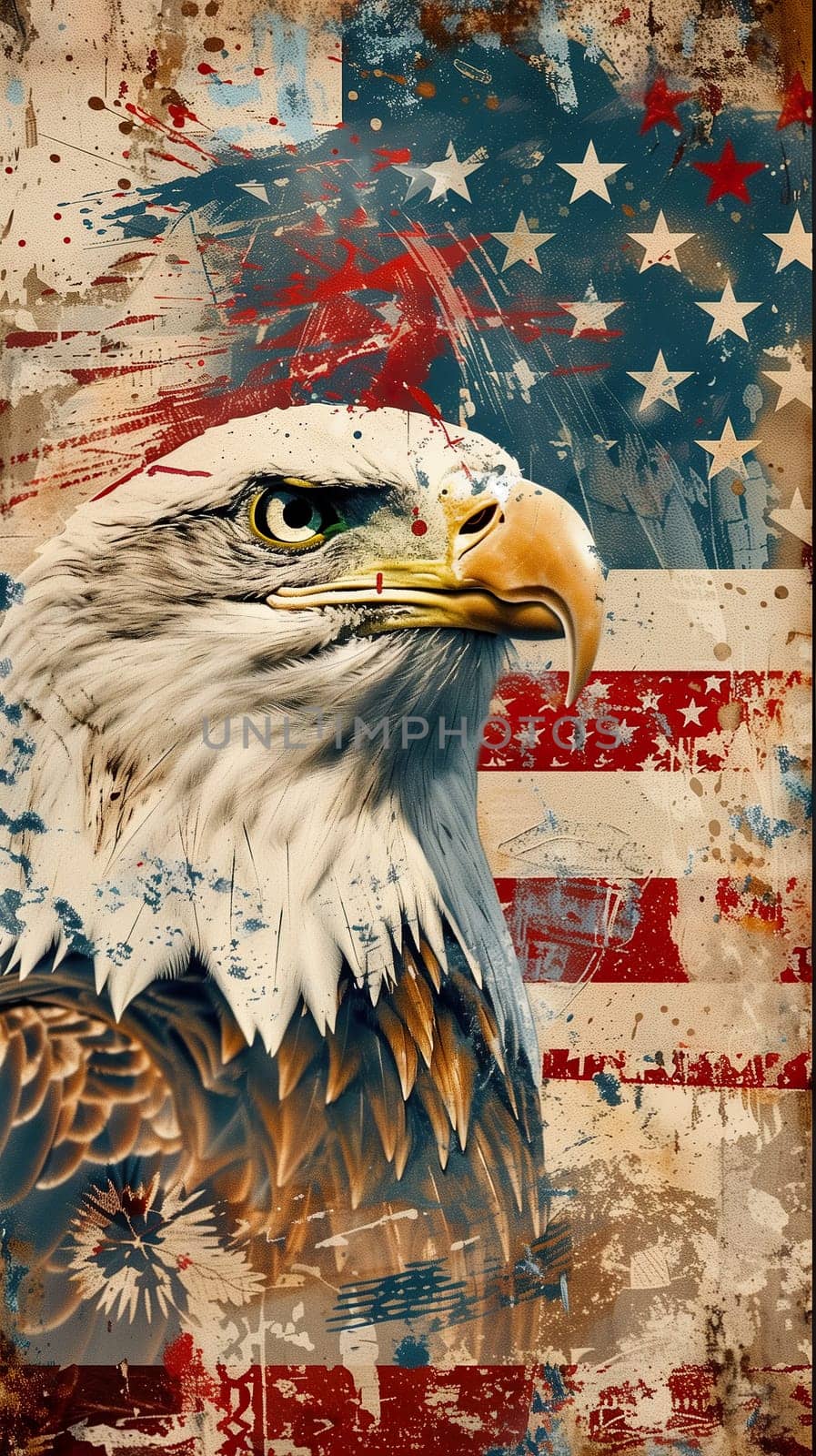Eagle with American national flag background vertical collage by Dustick
