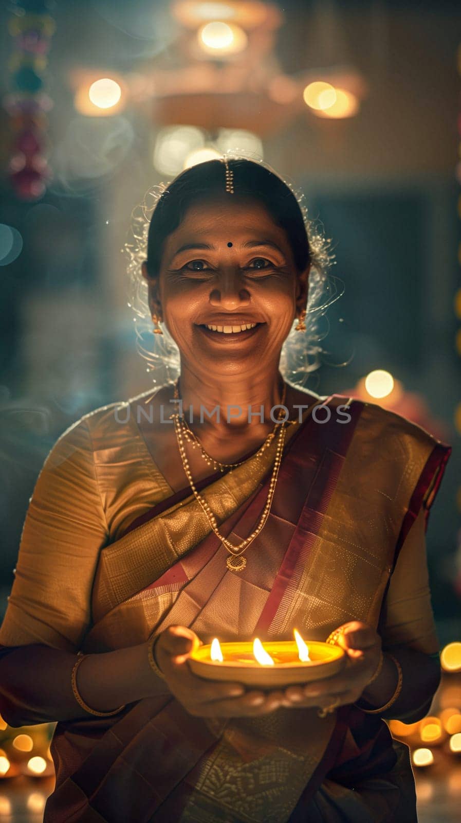 Indian woman with candle in her hands by Dustick