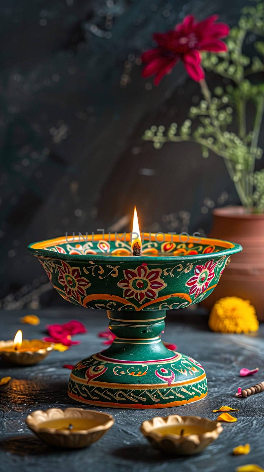 Diwali ornamental candle with light background ai generated image