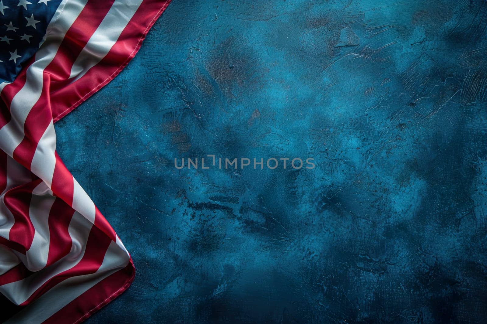 Grungy blue background with American flag ai generated image