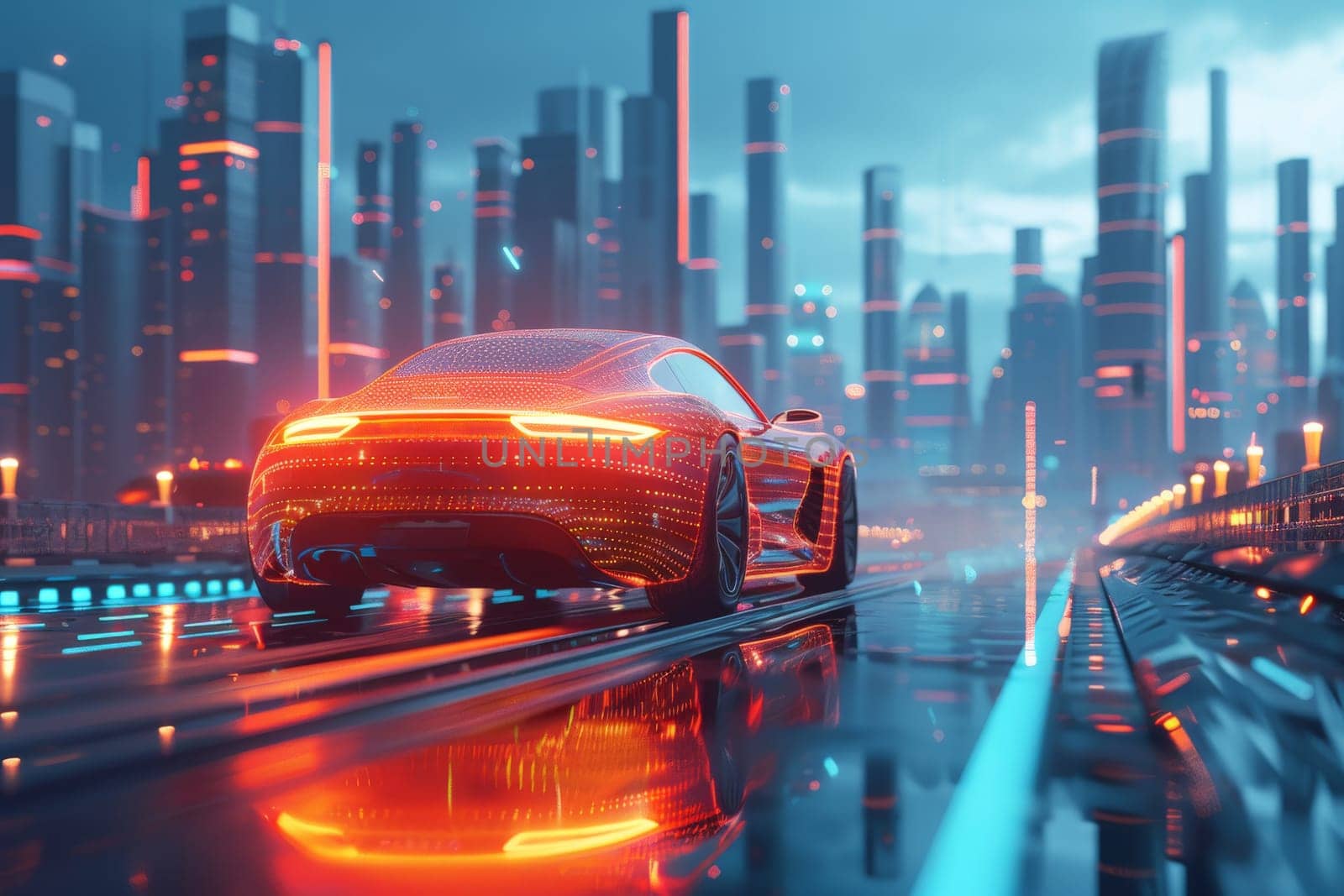 futuristic car in cyber city, Self driving car navigating through a cityscape with precision by nijieimu