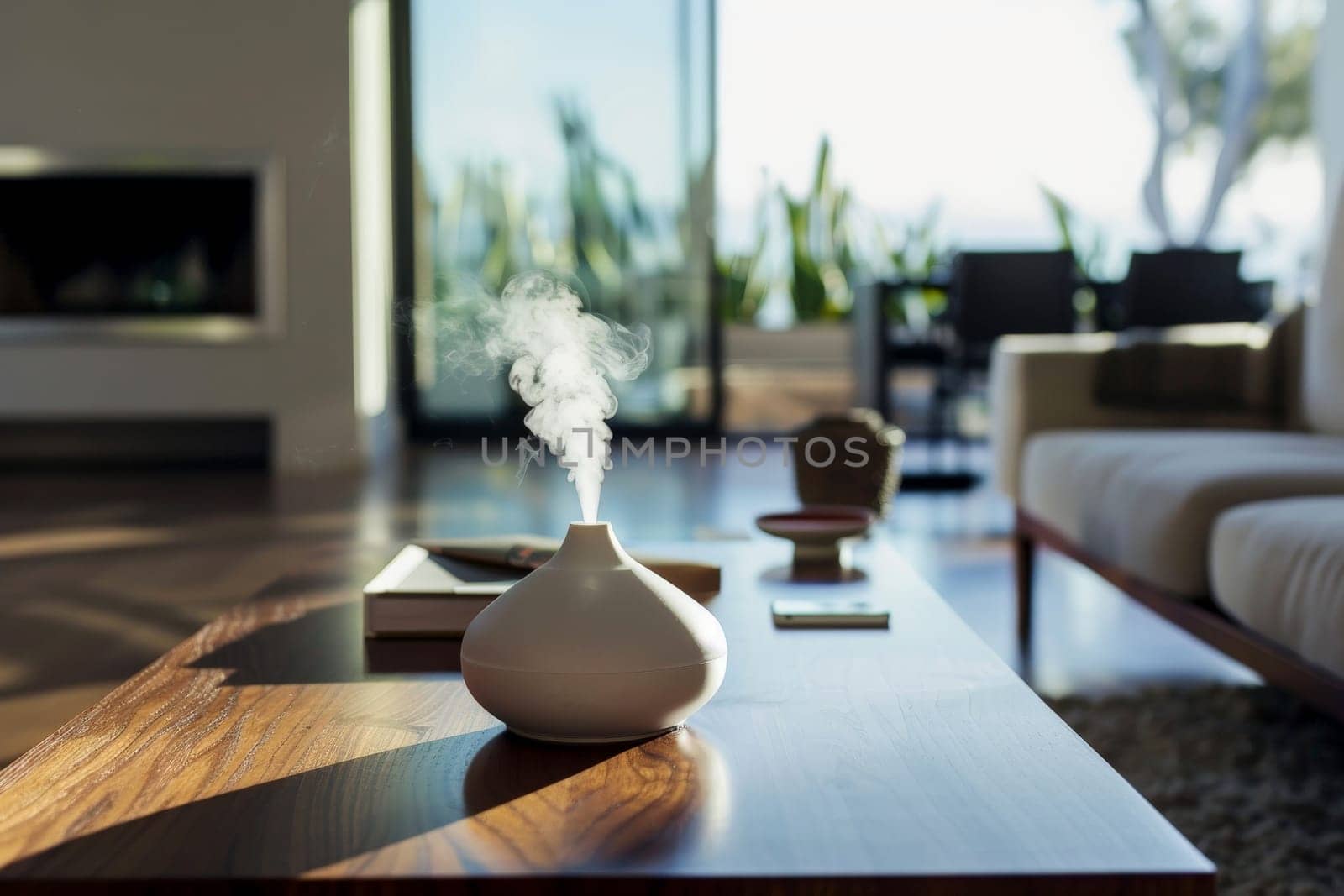 Electronic humidifier on the table in the room, generative ai.