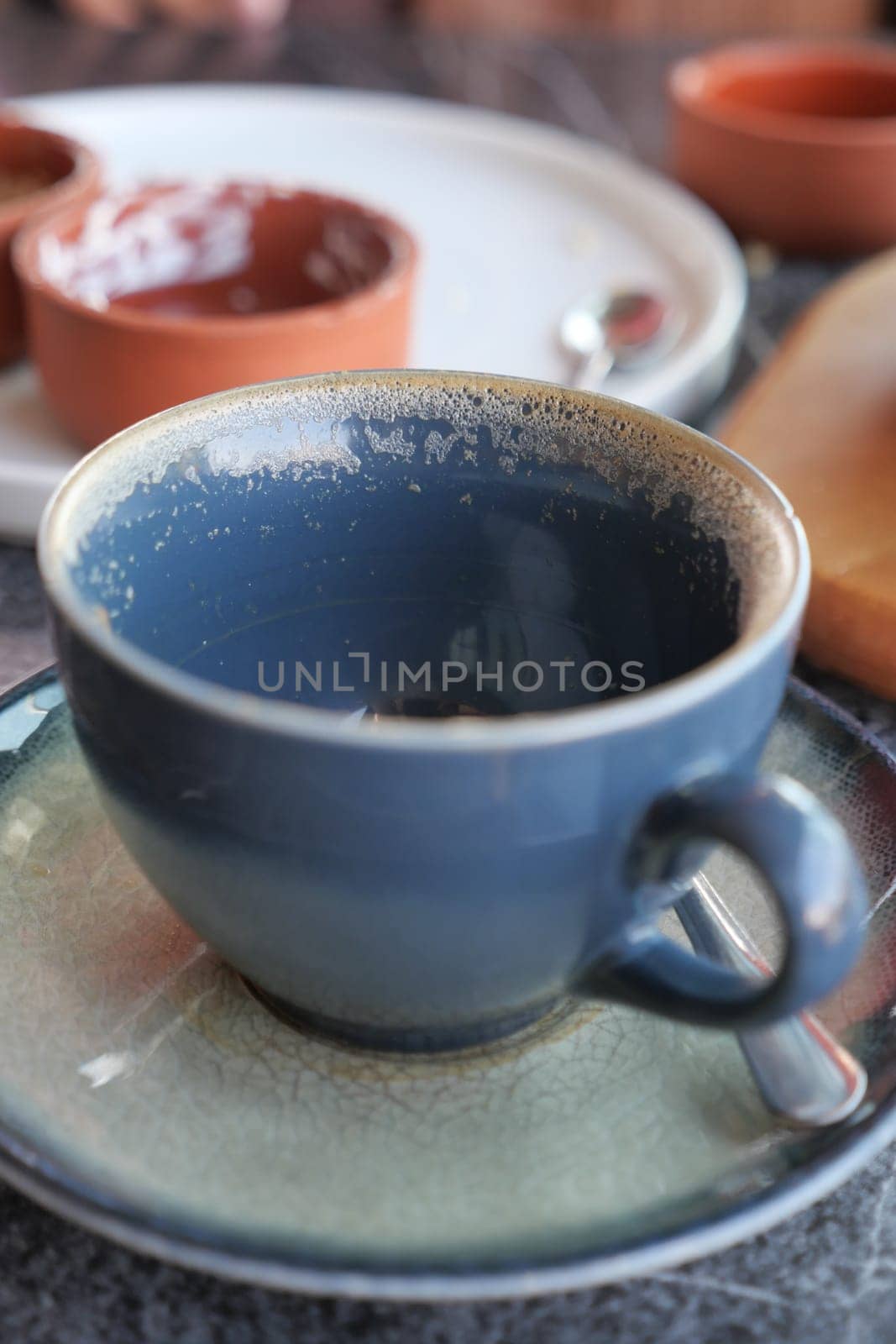 top view of empty coffee cup on table