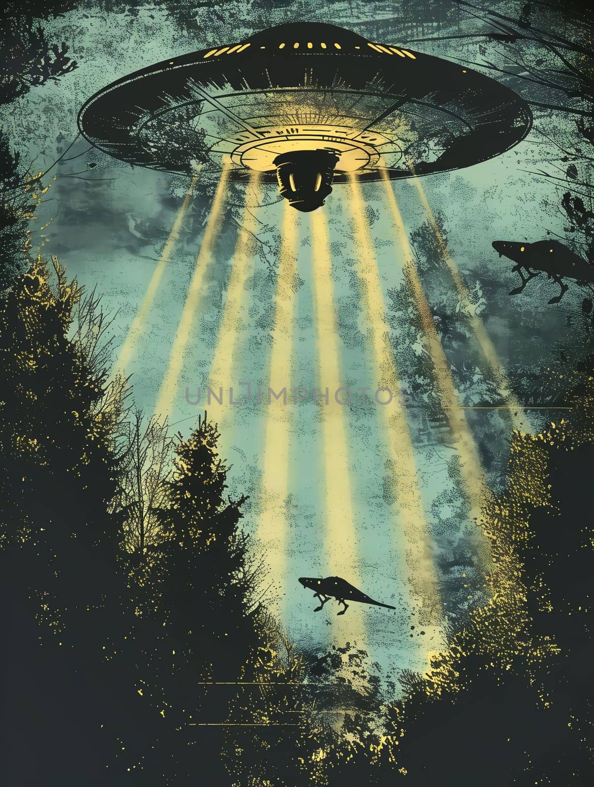 Grunge UFO poster. Retro Art. AI generated by AndreyKENO