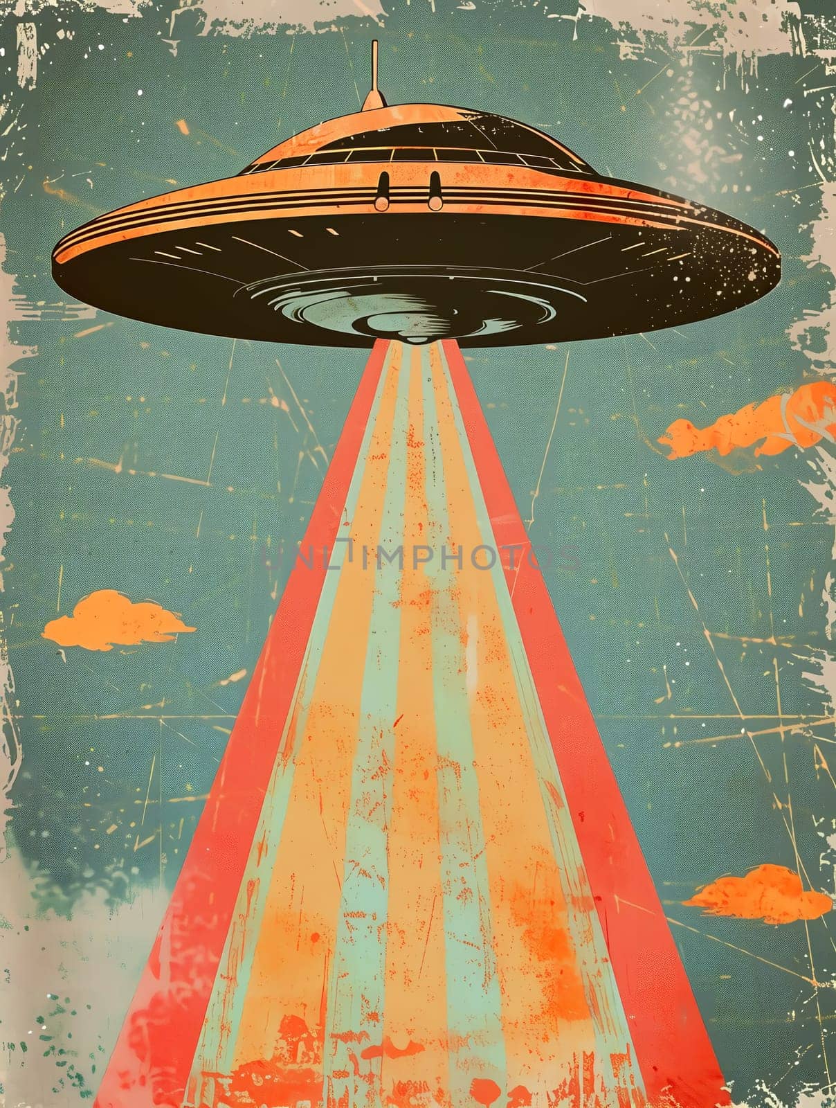 Grunge UFO poster. Retro Art. AI generated by AndreyKENO