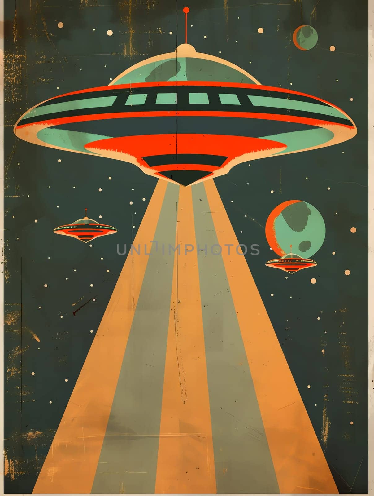 Grunge UFO poster. Retro Art. AI generated by AndreyKENO