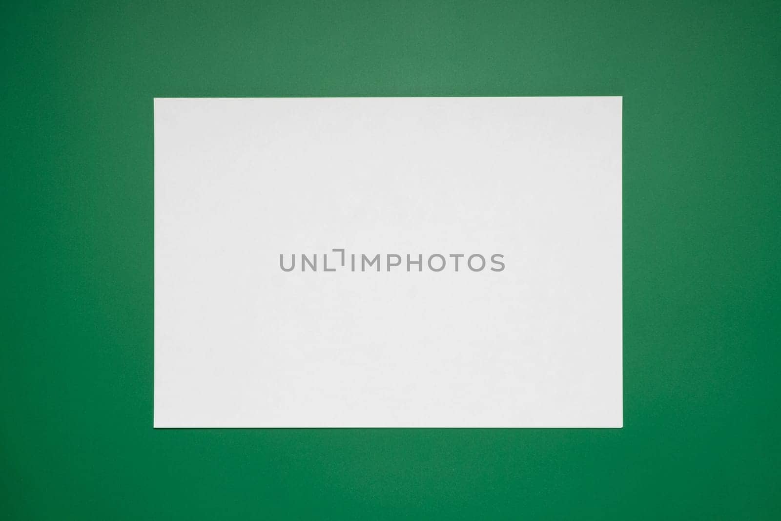 Empty white paper sheet isolated on green background.