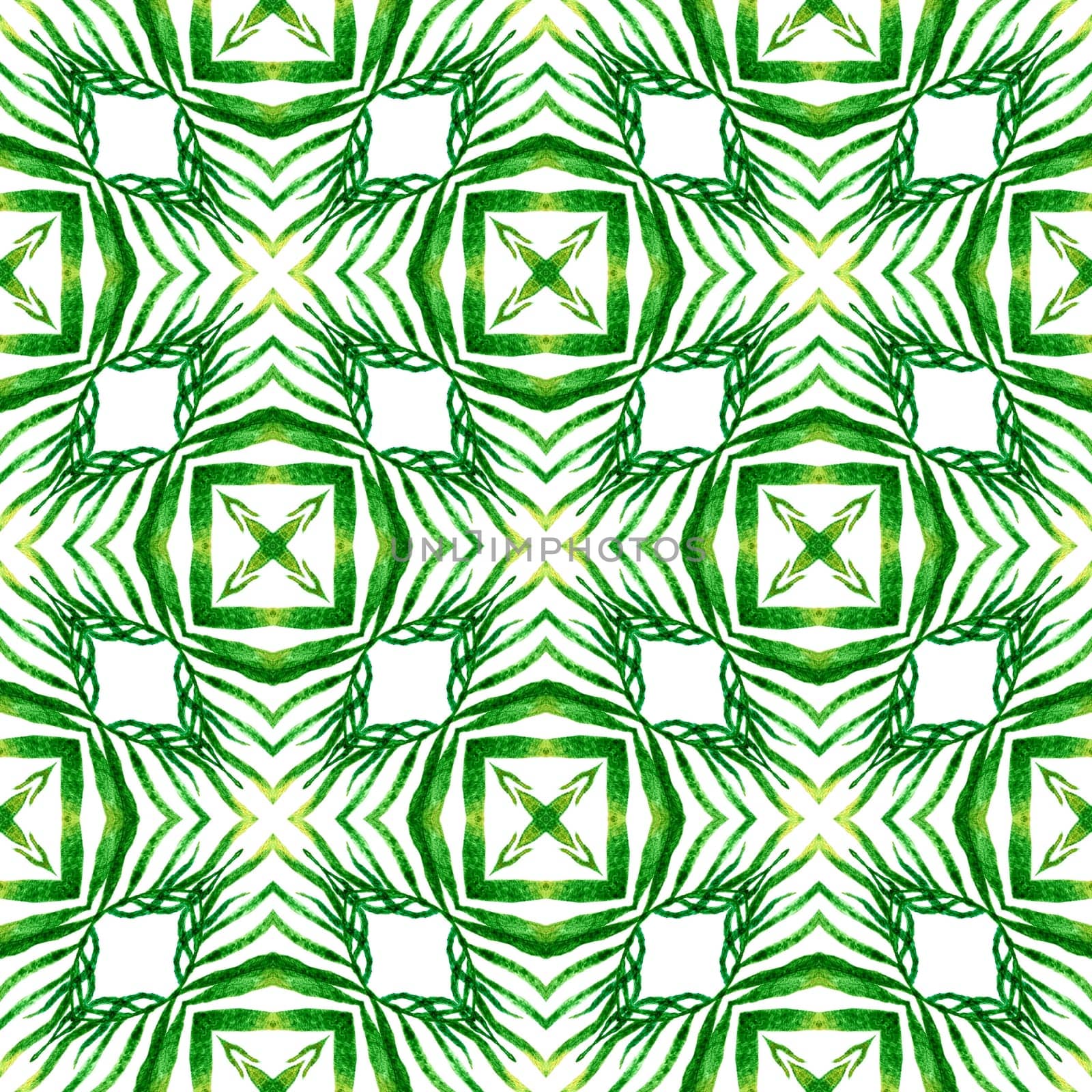 Chevron watercolor pattern. Green amazing boho chic summer design. Textile ready nice print, swimwear fabric, wallpaper, wrapping. Green geometric chevron watercolor border.