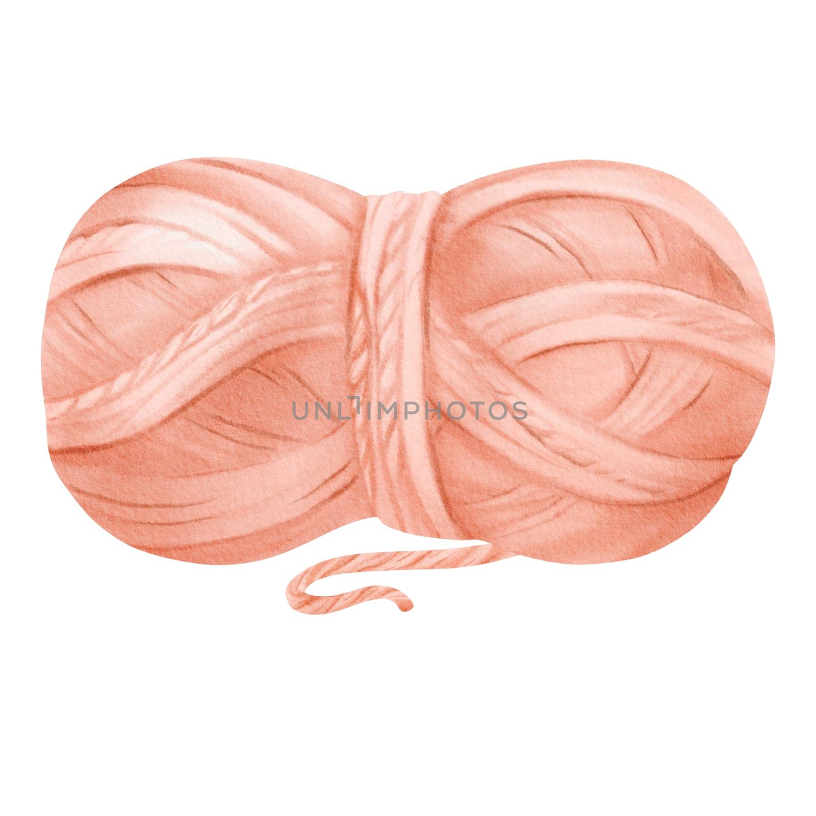 A watercolor illustration of a pink thread spool. Made of wool and cotton fibers. for crafting enthusiasts, sewing shops, textile manufacturers, educational materials for sewing and knitting classes.