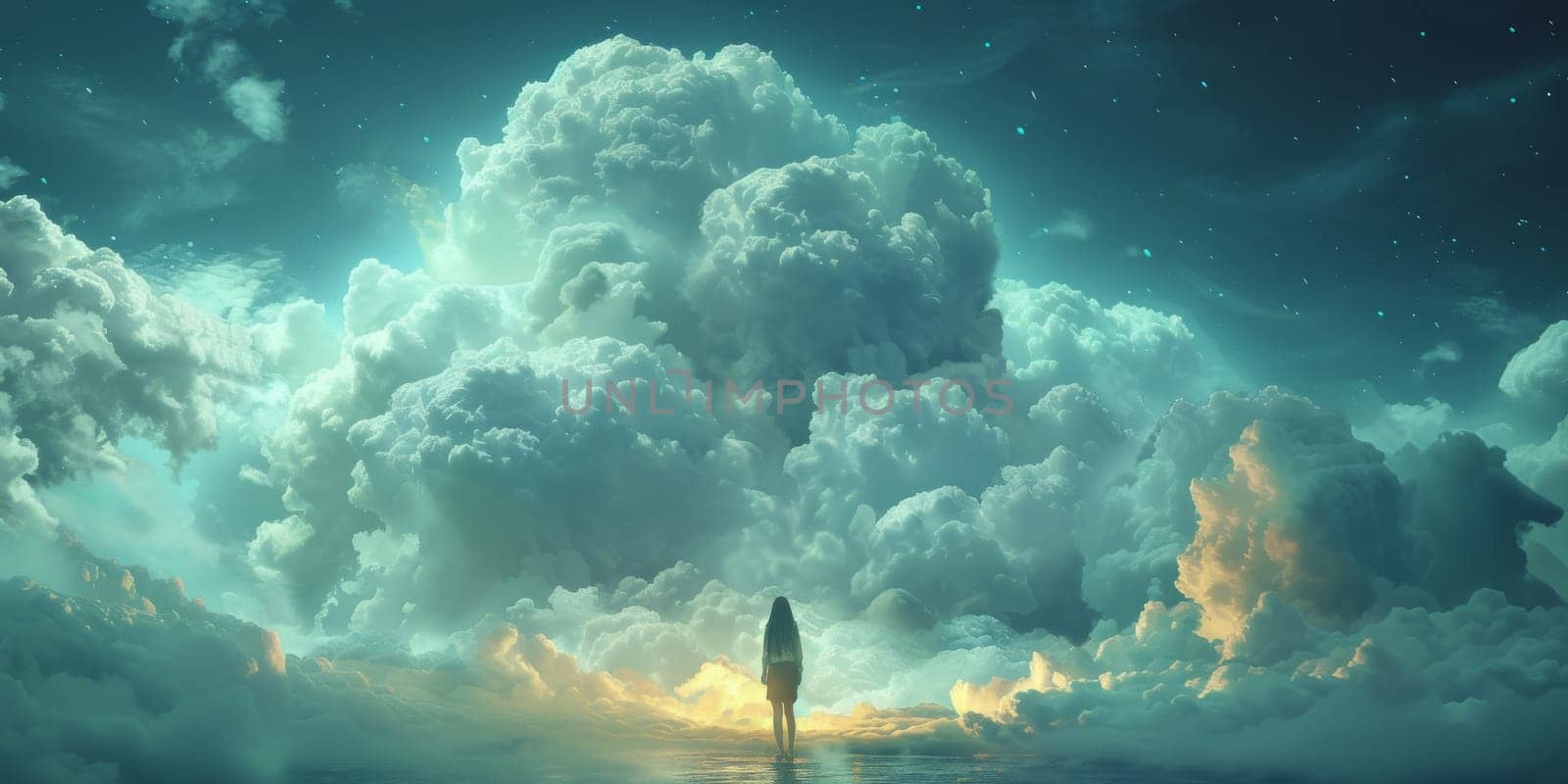 Natural beauty dreamy cloud and sea. 3D Illustration. Watercolor art paint. by Benzoix