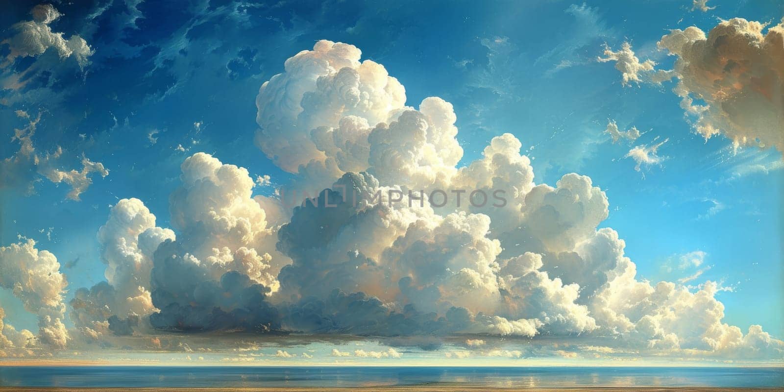 Natural beauty dreamy cloud and sea. 3D Illustration. Watercolor art paint