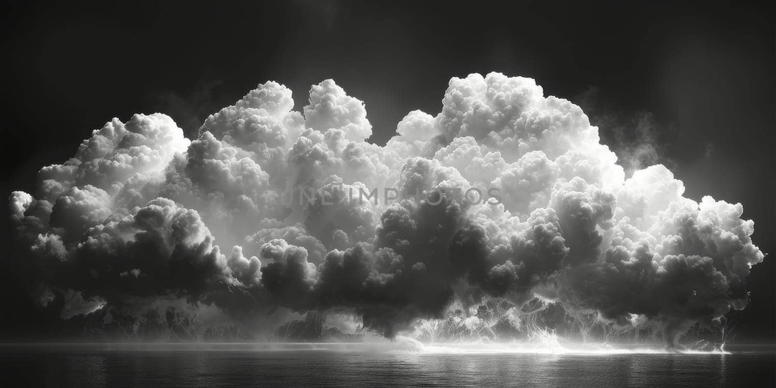 Natural beauty dreamy cloud and sea. 3D Illustration. Watercolor art paint