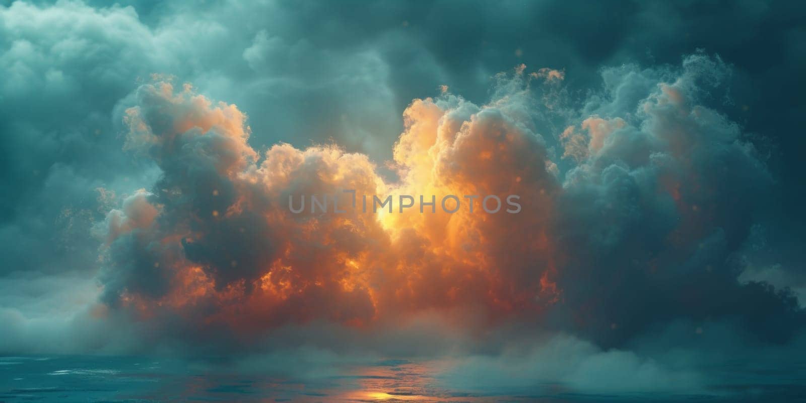 Natural beauty dreamy cloud and sea. 3D Illustration. Watercolor art paint