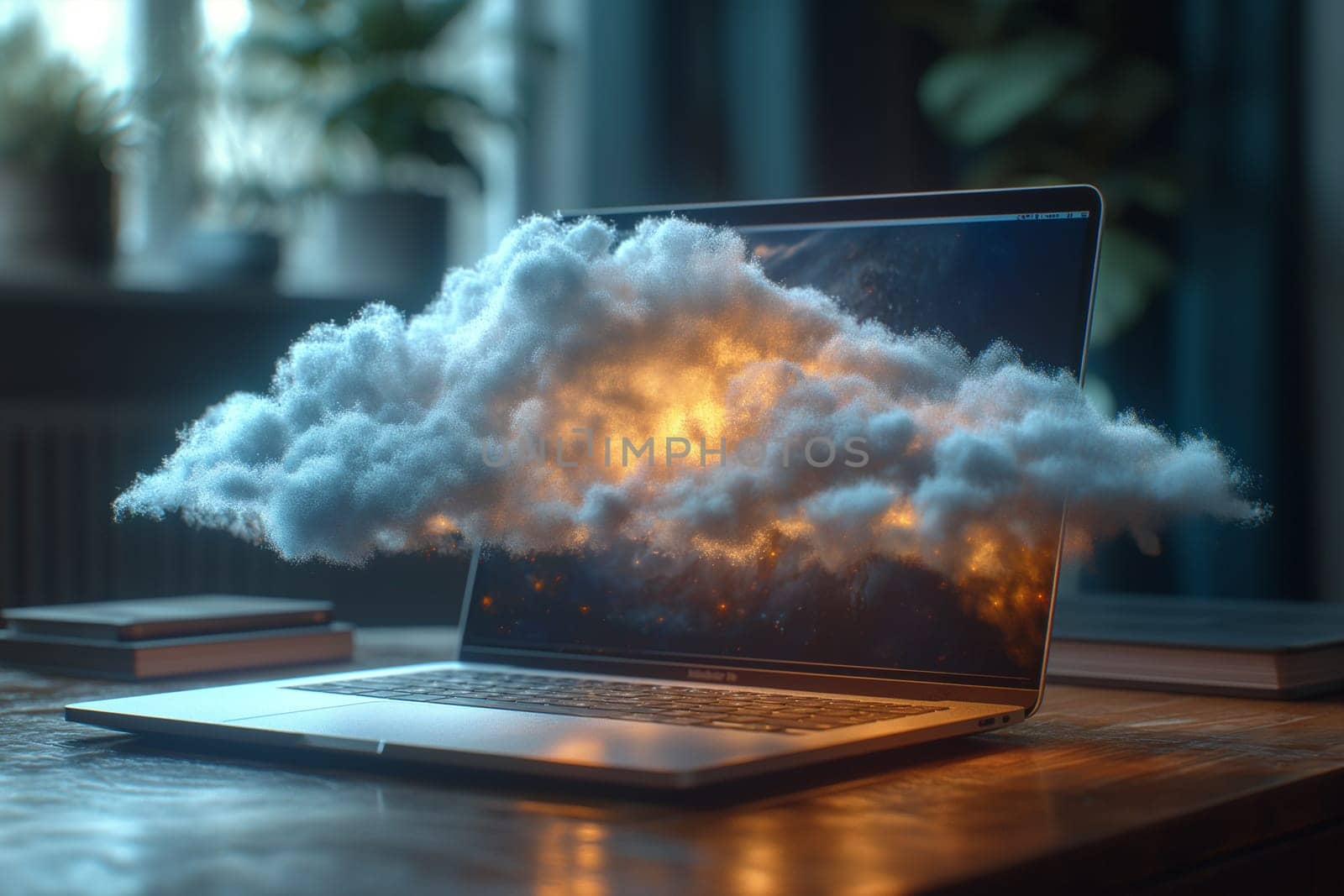 Thunderclouds fly over the laptop.
