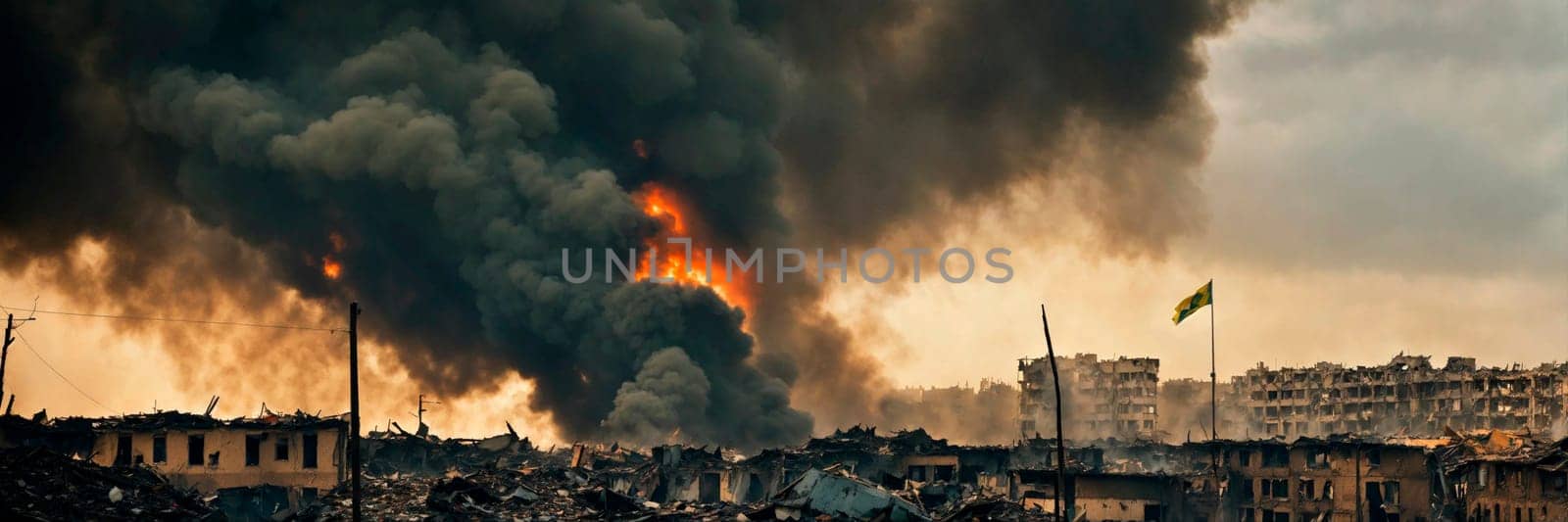 War in Ukraine explosions flag. selective focus. by yanadjana