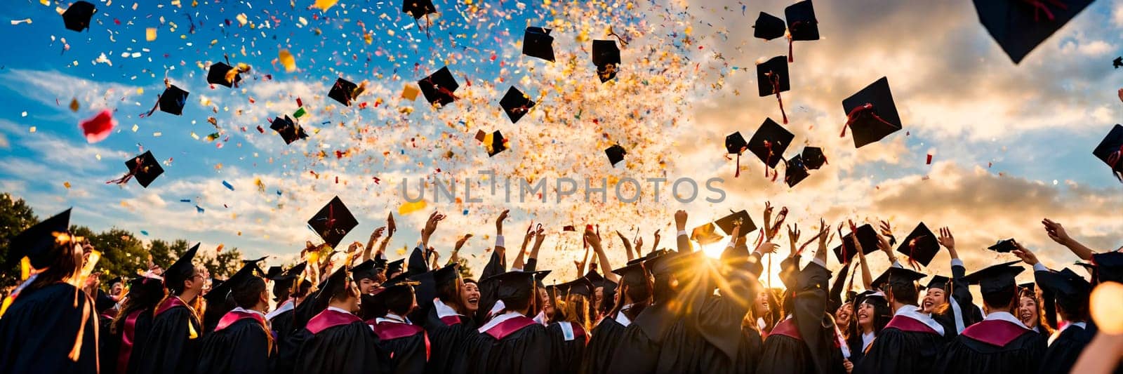 academic caps in the air at graduation. Selective focus. by yanadjana