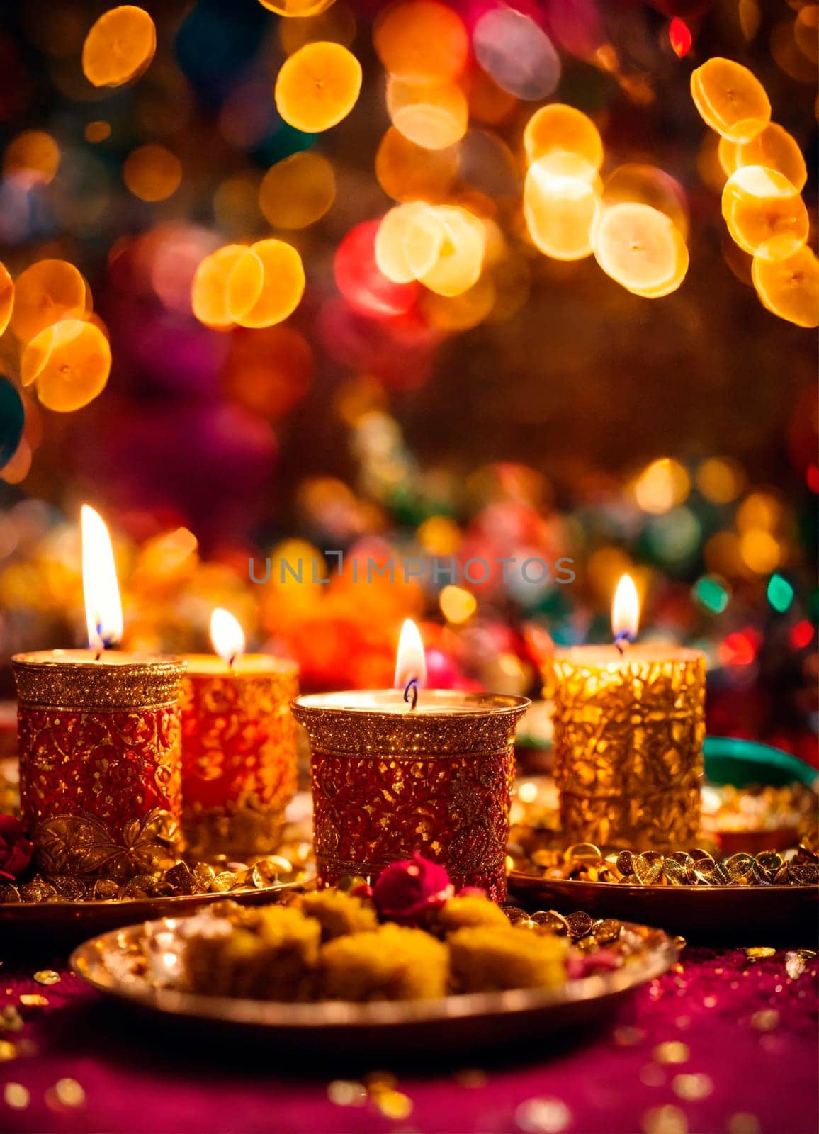 candles and decorations for Diwali. Selective focus. nature.