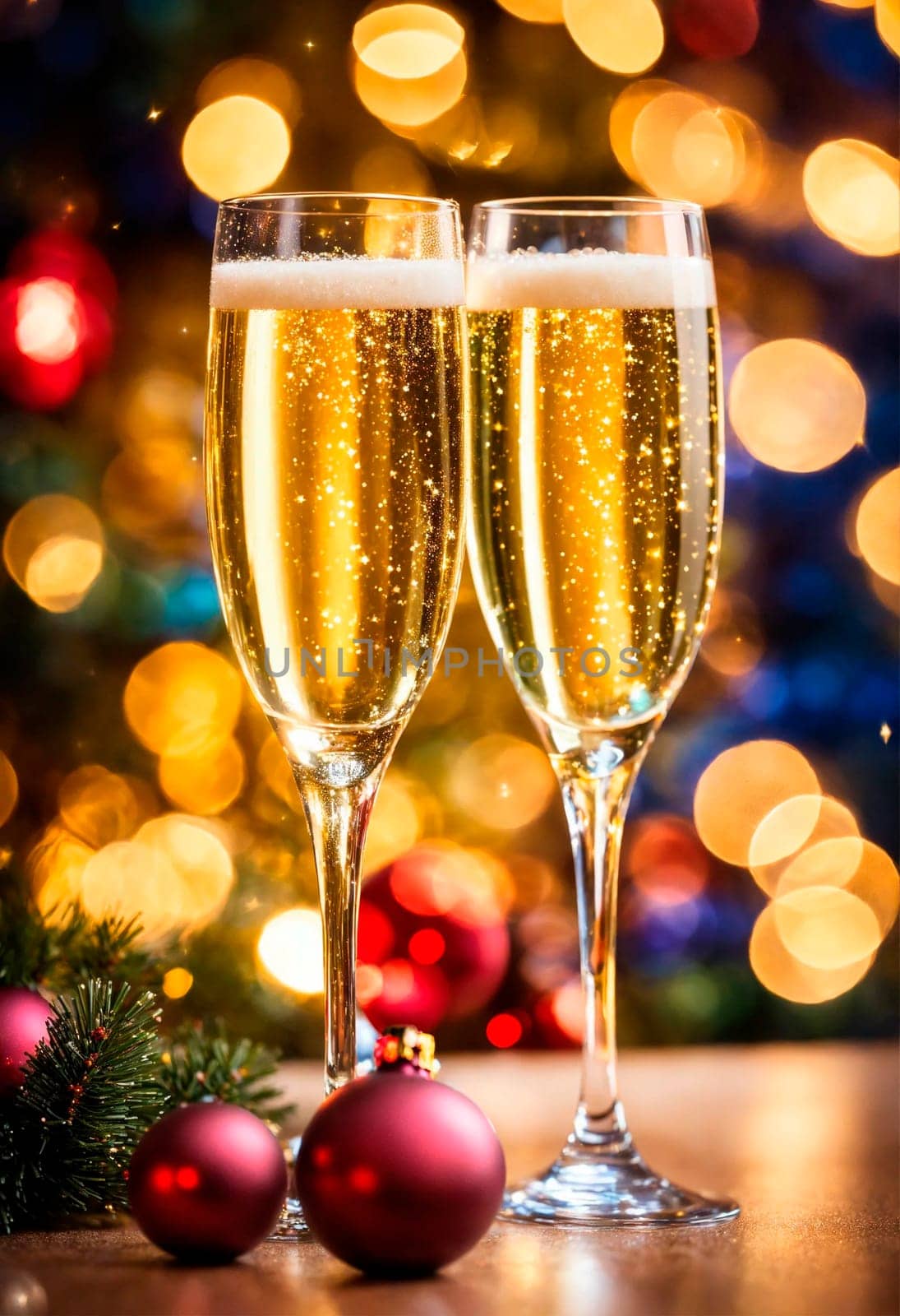 two glasses on a festive background. Selective focus. by yanadjana