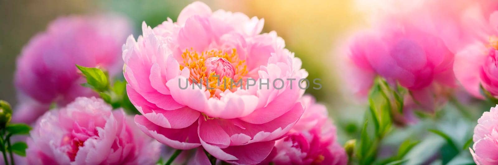 multi-colored peonies bloom in the park. Selective focus. nature.
