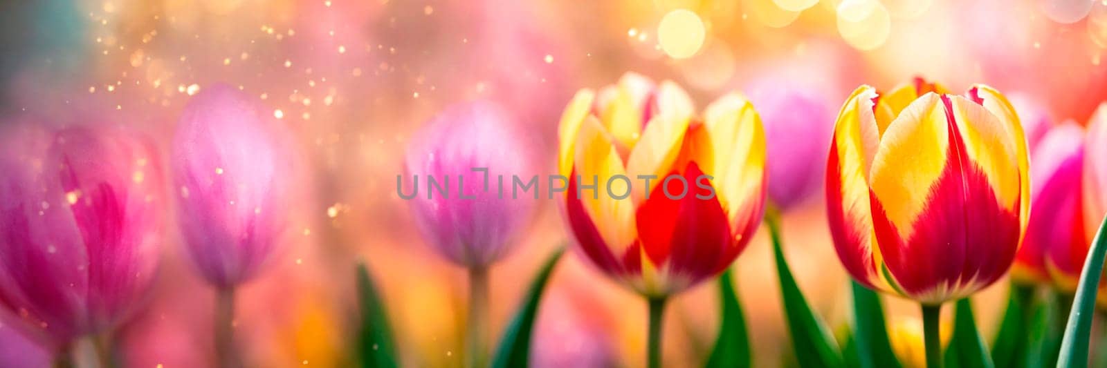 multi-colored tulips bloom in the park. Selective focus. by yanadjana