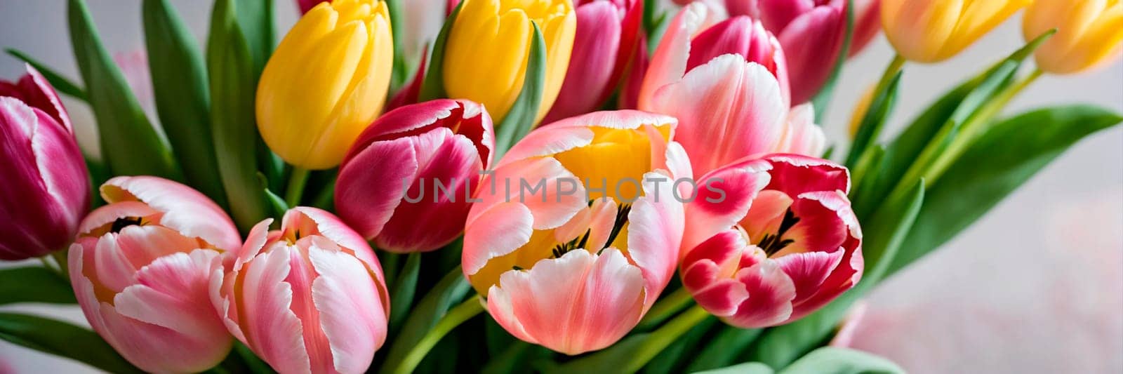 bouquet of beautiful tulips in the room. Selective focus. by yanadjana