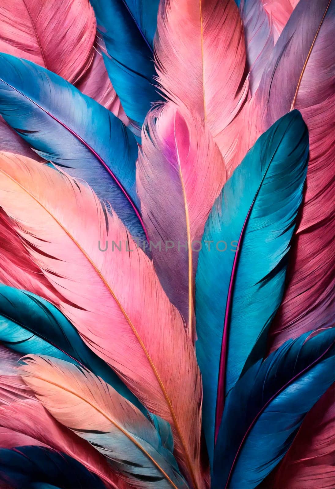 Background texture of drawn feathers. Selective focus. color.