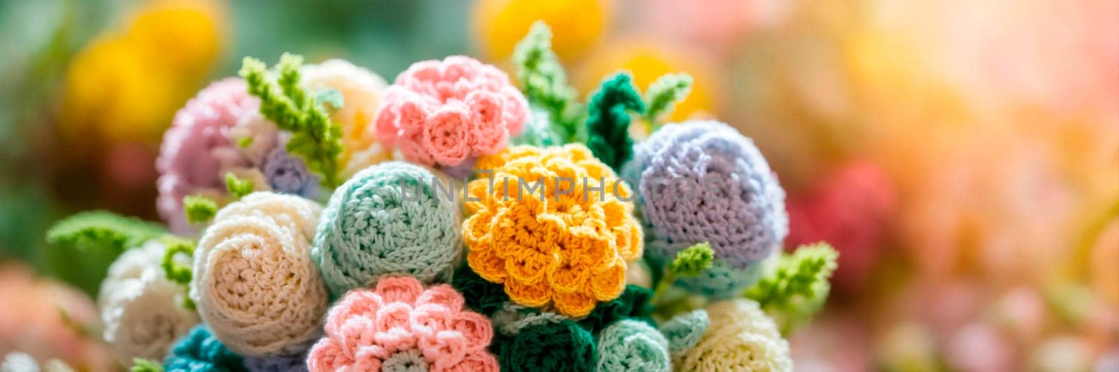 Crochet bouquet of flowers. Selective focus. color.