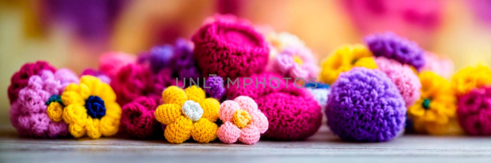 Crochet bouquet of flowers. Selective focus. color.