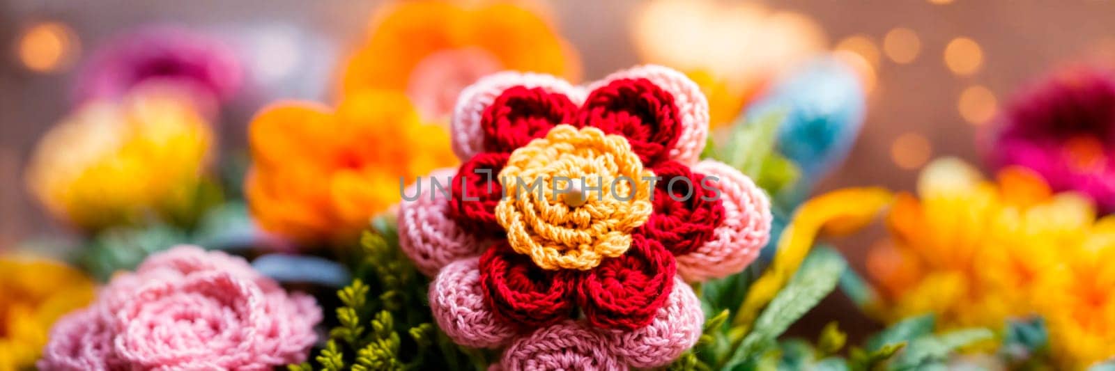 Crochet bouquet of flowers. Selective focus. color.