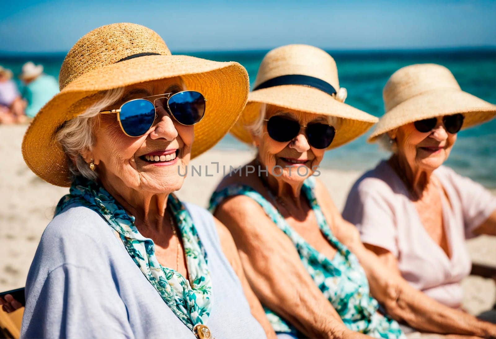 elderly women relax at sea. Selective focus. by yanadjana