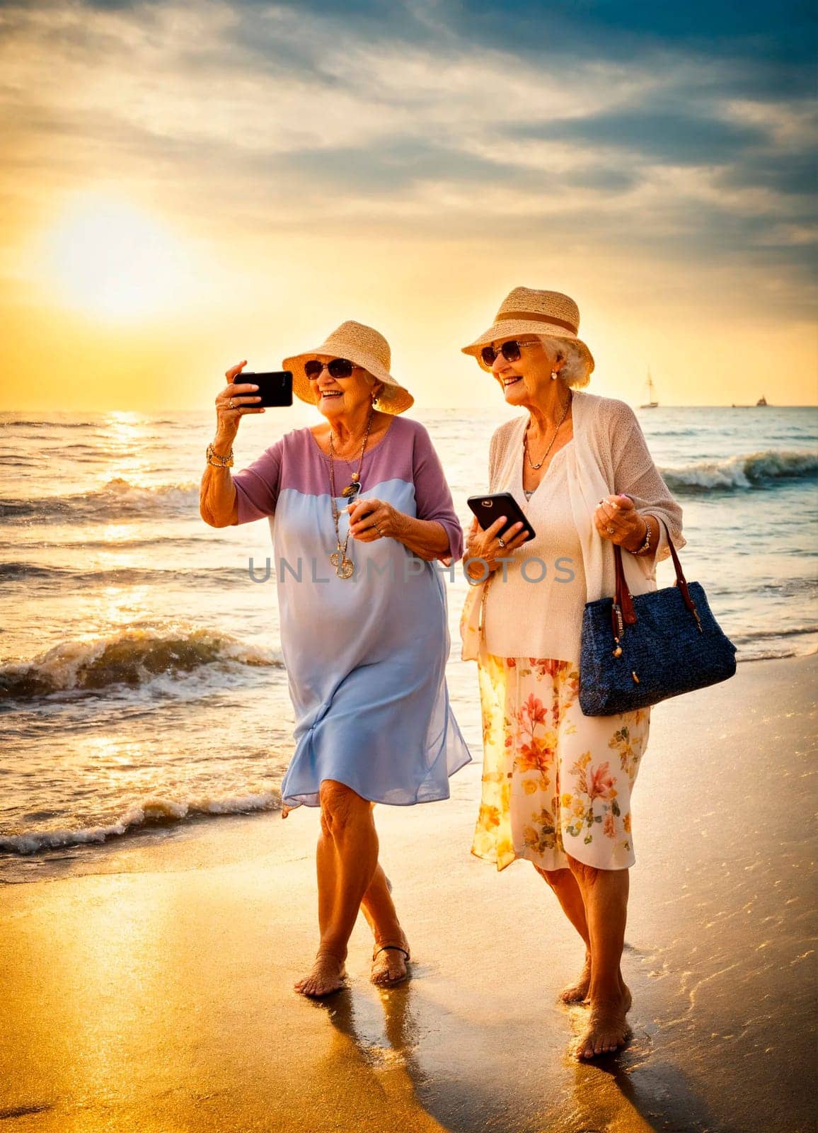 elderly women relax at sea. Selective focus. people.