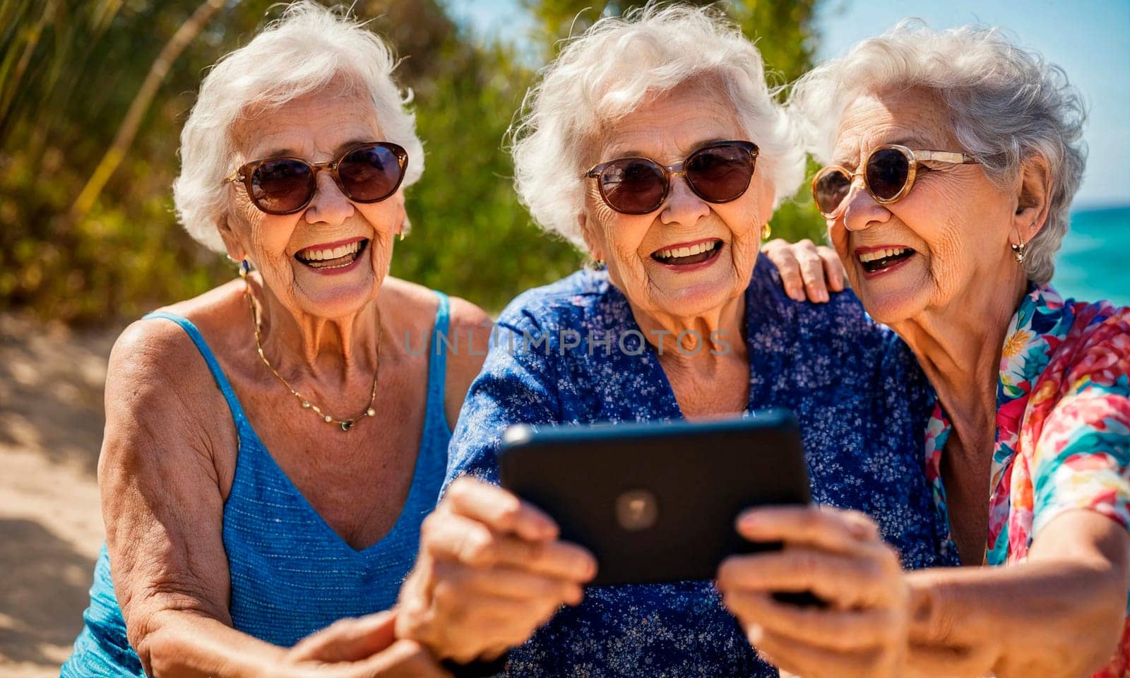 elderly women relax at sea. Selective focus. people.