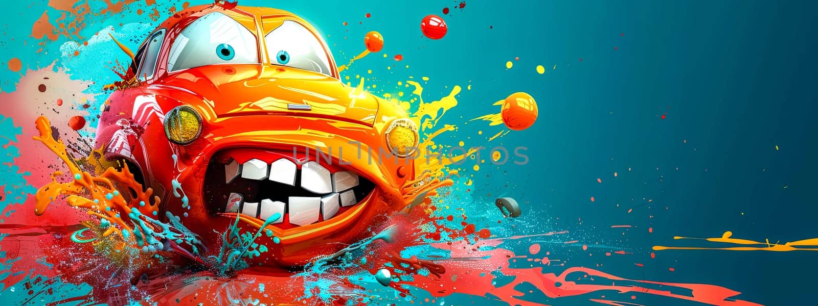 Animated Car Character Splashing in Colorful Paint by Edophoto