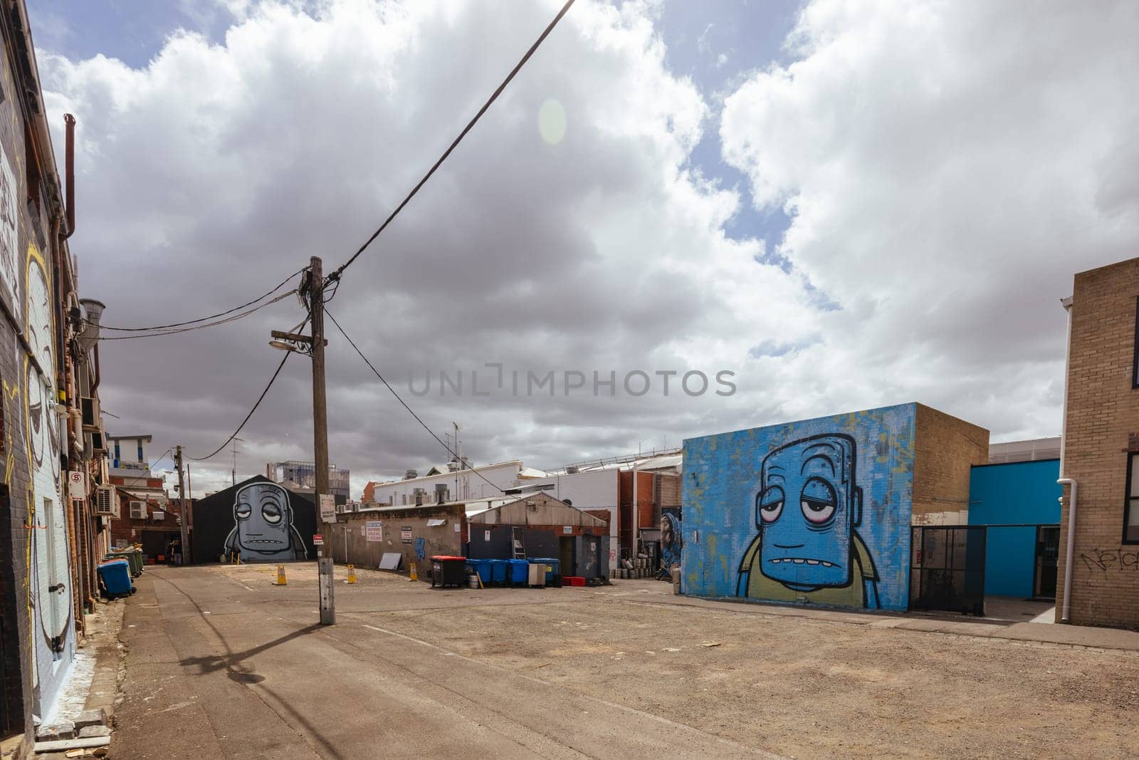 GEELONG, AUSTRALIA - JANUARY 26 2024: The laneways and artwork around Minns Lane near Little Malop St on a warm summer's morning in Geelong, Victoria, Australia