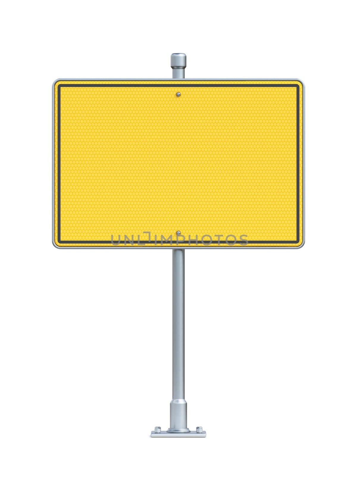 Blank yellow traffic sign board 3D rendering illustration isolated on white background
