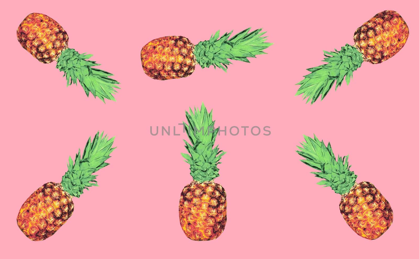 Pineapple on pink background, exotic pattern, colorful ananas by Rohappy