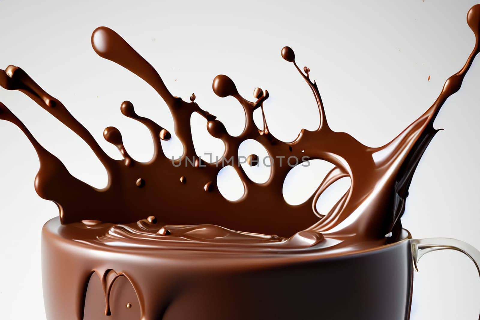 ai generated splash from dark chocolate on white background