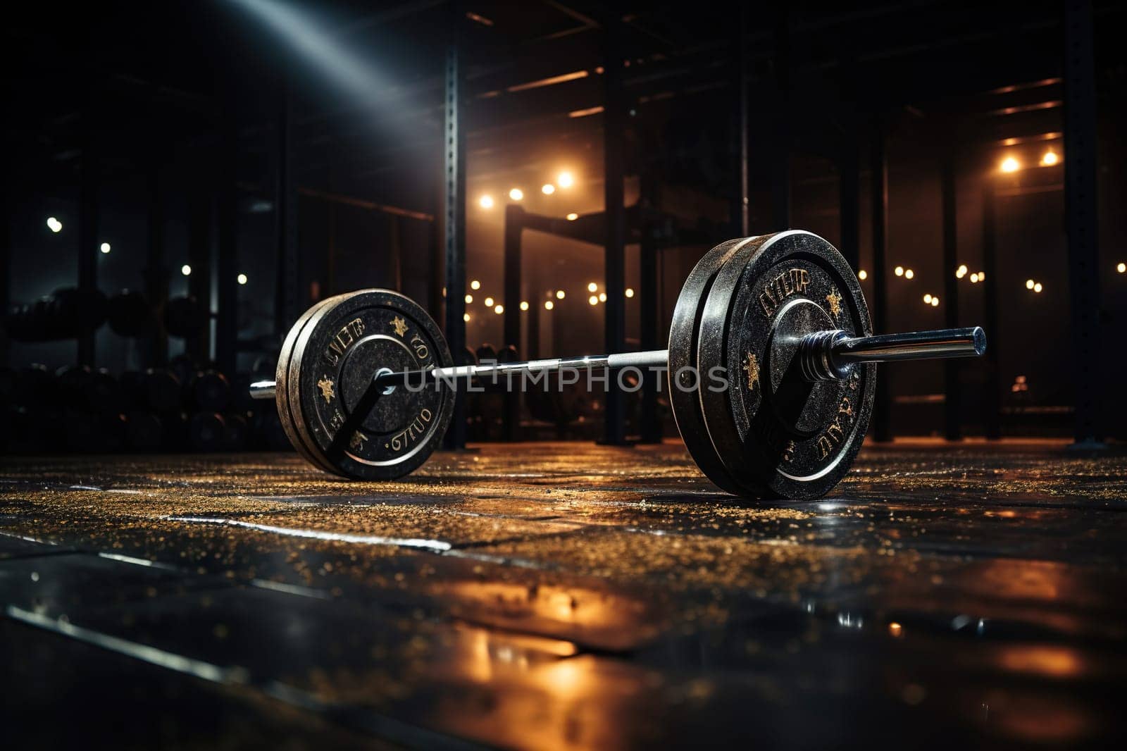 Heavy barbell for training in the gym. Strength exercise concept.