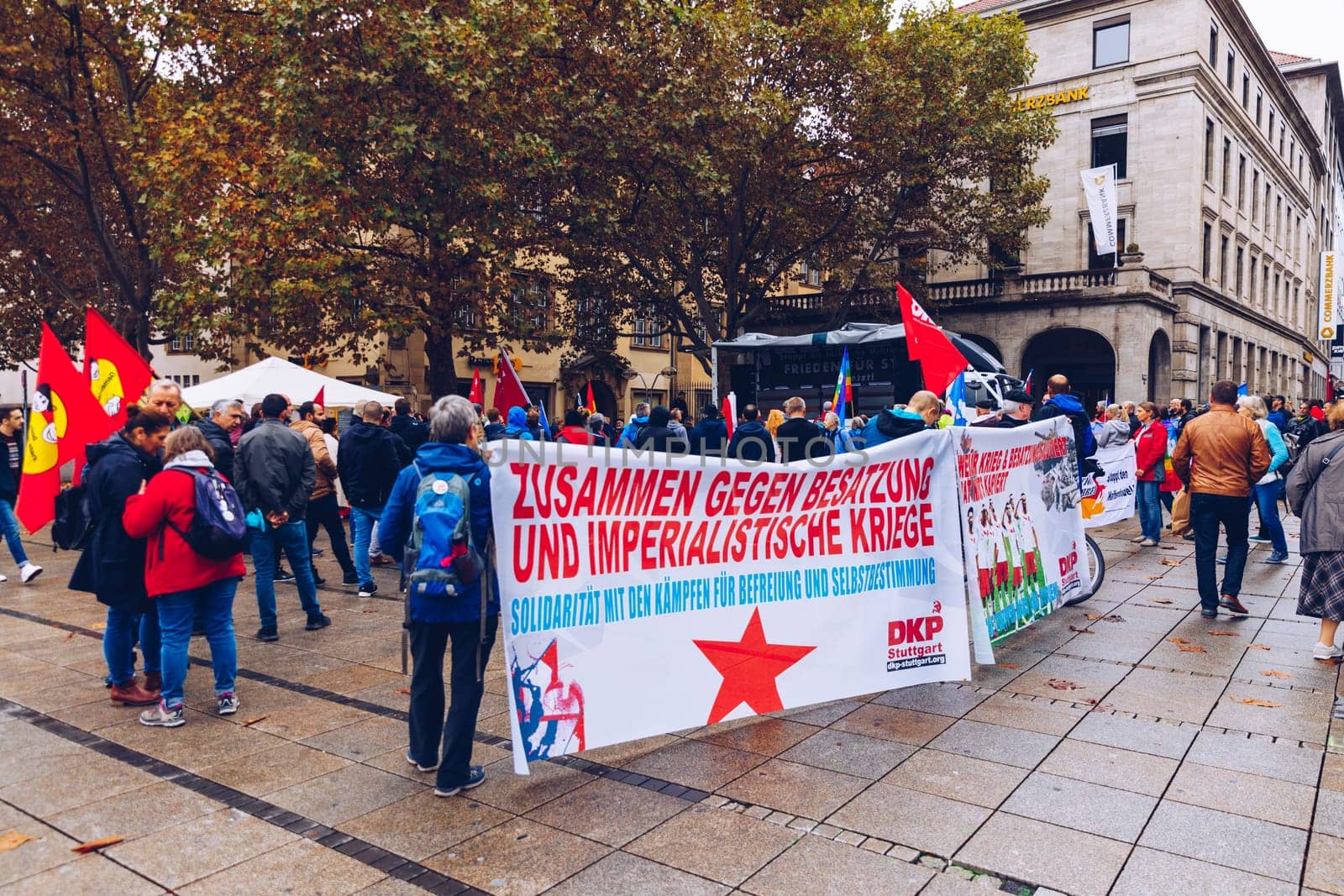 Stuttgart, Germany - October 19, 2019: Kurdish demonstration against the invasion of Turkish troops in Syrian Kurdish territories.