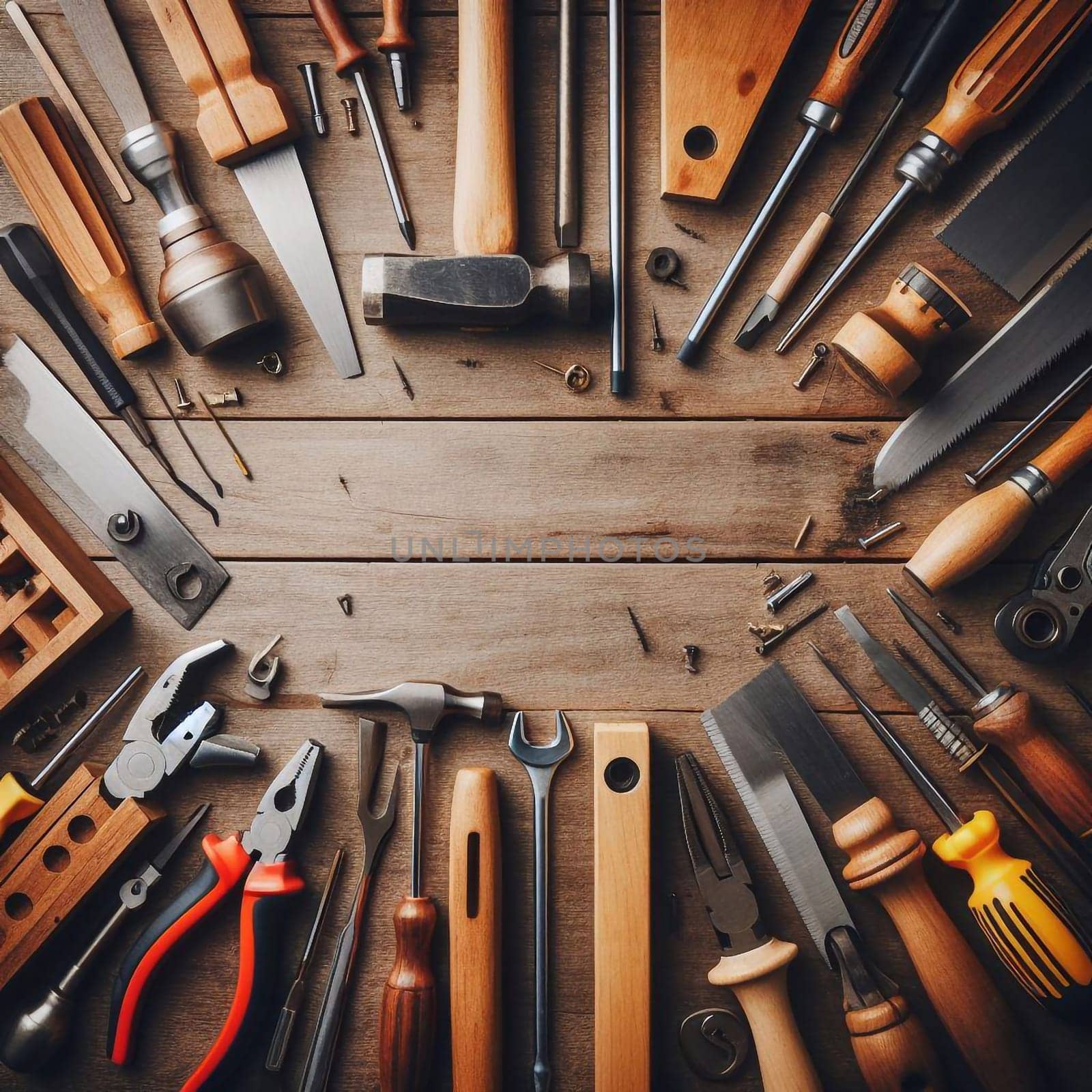 Worker's tools are stored in a the workshop